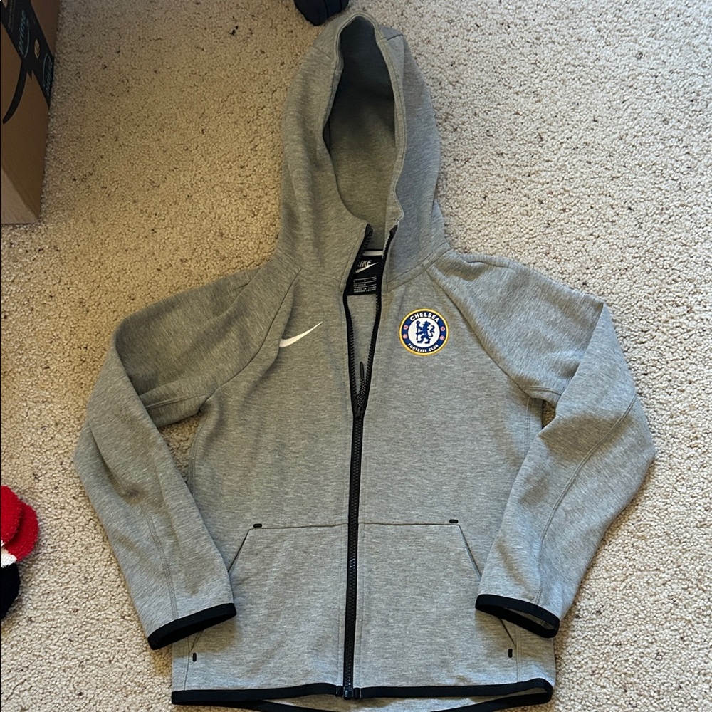 Nike Tech Kids Gray Full-Zip Hoodie with Chelsea Logo